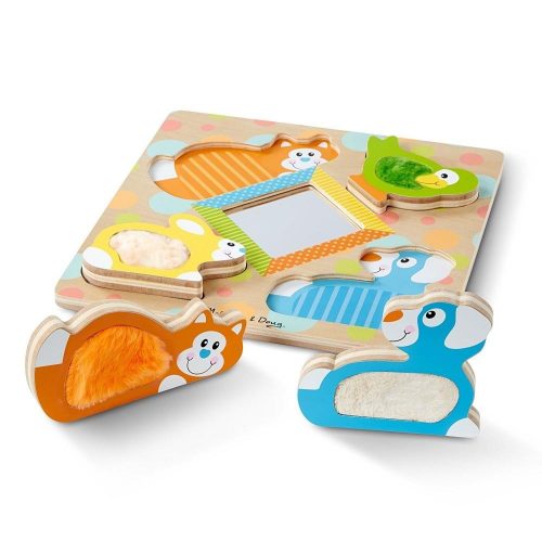 Melissa & Doug Fa készségfejlesztő játék, Tapintós puzzle, kukucskáló állatok tükörrel